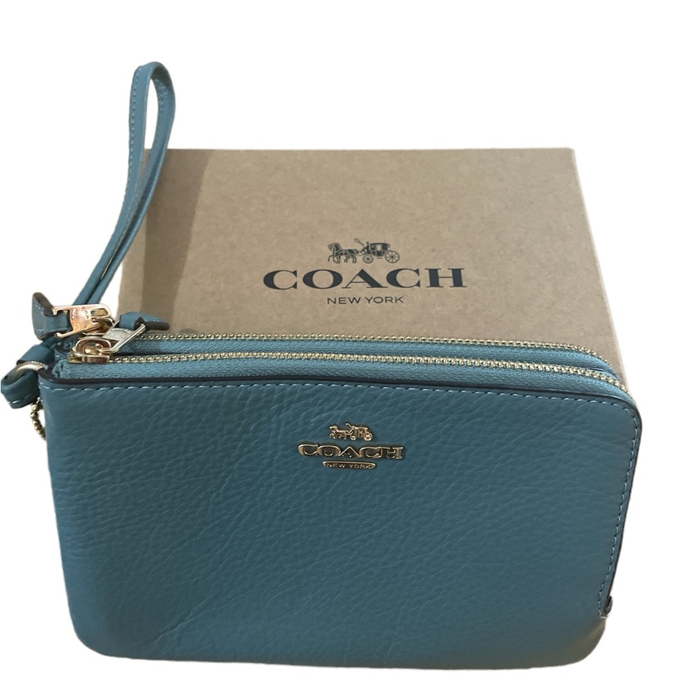 Coach peopled leather double corner zip wristlet